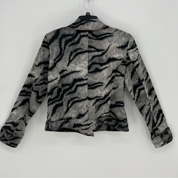 White House Black Market Jacket Womens Size 14 Black & Gray Zebra Print Moto NWT - Picture 2 of 16